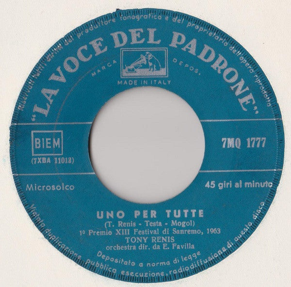 Tony Renis : Uno Per Tutte  (7")