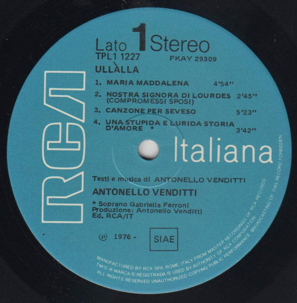 Antonello Venditti : Ullàlla (LP, Album)