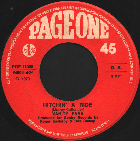 Vanity Fare : Hitchin' A  Ride (7")