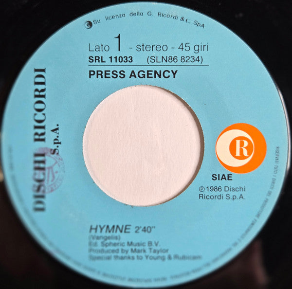 Press Agency : Hymne For Barilla (7")