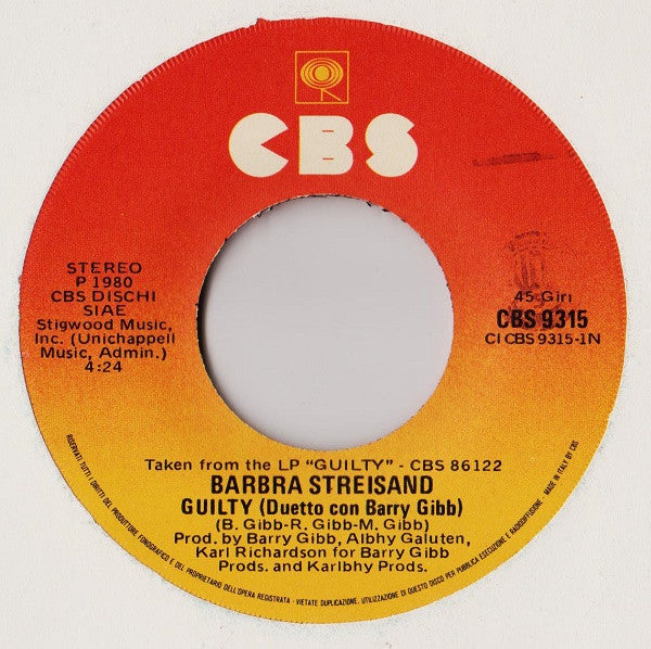 Barbra Streisand Duetto Con Barry Gibb : Guilty (7", Single)