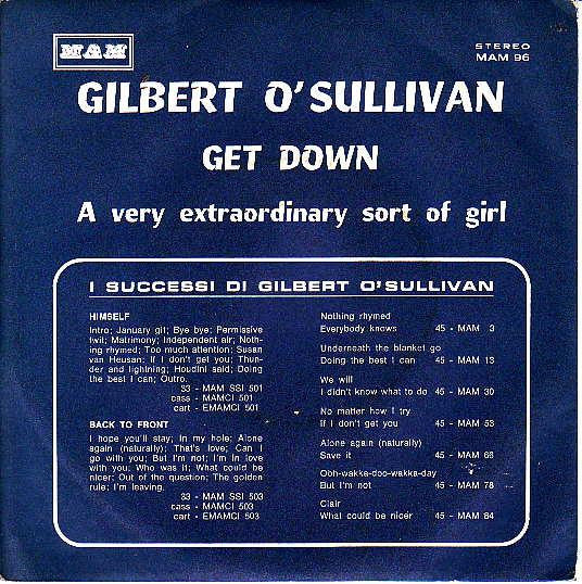 Gilbert O'Sullivan : Get Down (7", Single, Gat)