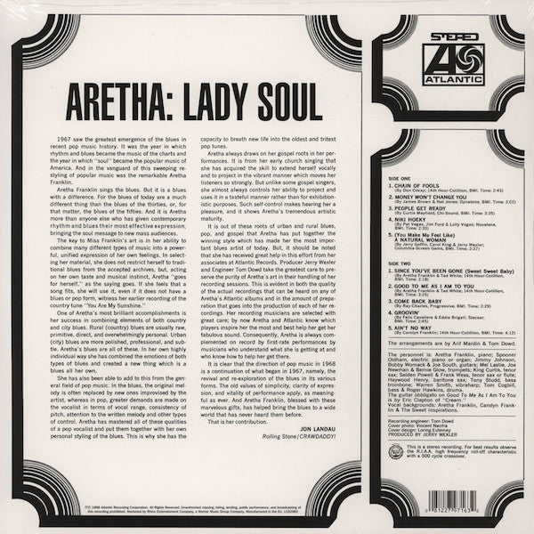 Aretha Franklin : Lady Soul (LP, Album, RE, 180)