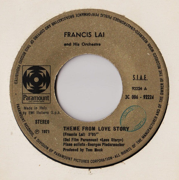 Francis Lai : Colonna Sonora Originale Love Story (7")