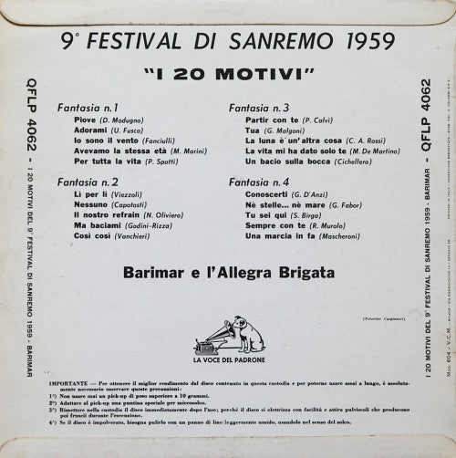 Barimar E L'Allegra Brigata : 9º Festival Di Sanremo 1959 (10")
