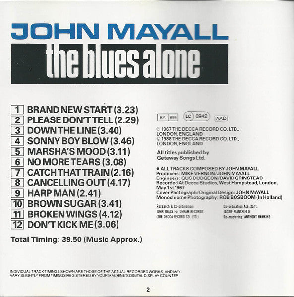 John Mayall : The Blues Alone (CD, Album, RE)