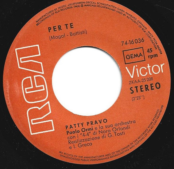Patty Pravo : Per Te / Il Mio Fiore Nero (7", Single)