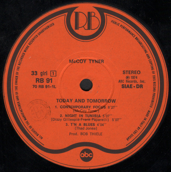 McCoy Tyner : Today And Tomorrow (LP, Album, RE)