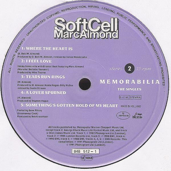Soft Cell / Marc Almond : Memorabilia (The Singles) (LP, Comp)