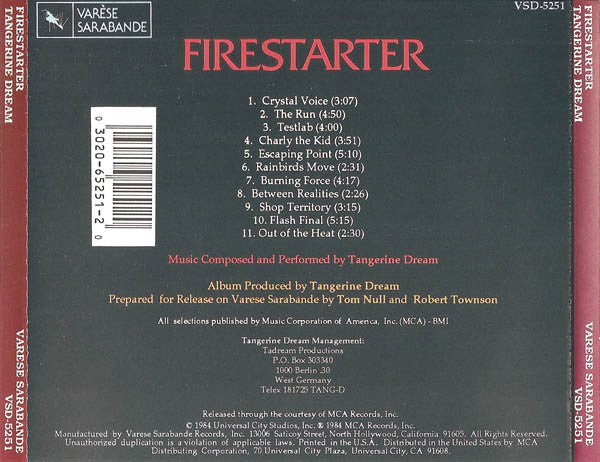 Tangerine Dream : Firestarter (Music From The Original Motion Picture Soundtrack) (CD, Album, RE)