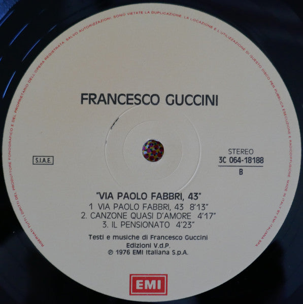 Francesco Guccini : Via Paolo Fabbri 43 (LP, Album, RE)