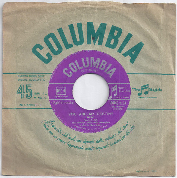 Paul Anka : You Are My Destiny (7")