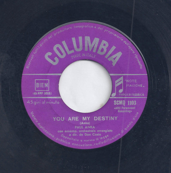 Paul Anka : You Are My Destiny (7")