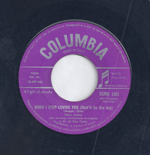 Paul Anka : You Are My Destiny (7")