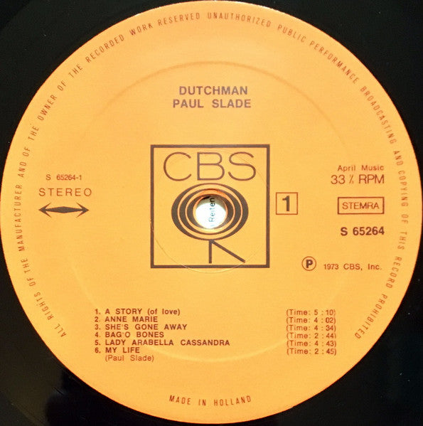 Paul Slade : Dutchman (LP, Album, Gat)